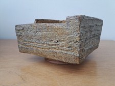 Vintage signierte japanische IKEBANA strukturierte Keramik Schale Bonsai Pflanzgefäß Sockel