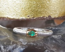 SCHMUCK-STCK RING Facetten SMARAGD Silber vergoldet 17 53 mattiert