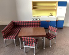 Puppenhaus Küche Möbel Set, 70iger Jahre, Küchenzeile, Sitzgarnitur, Vintage