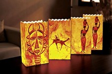 Lichtertüte Afrika - 4-teilig, Windlicht, Papier, 9 x 26 x 15 cm, Mehrfarbig