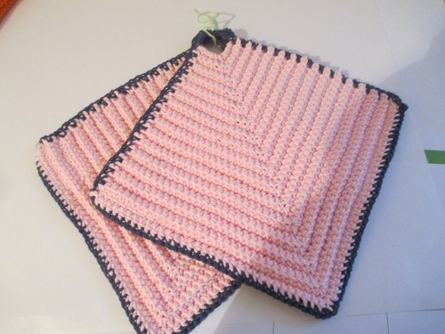 Topflappen gehäkelt rosa mit - ,