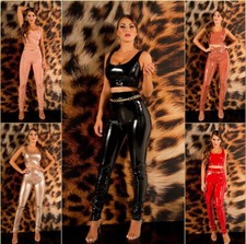 Koucla High Waist Wetlook Lederlook Lack Optik Hose mit Zips Milax-Fashion