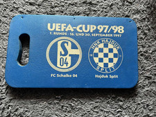 Sitzkissen,FC Schalke 04:Hadjuk Split,Uefa Cup 97/98,Blau,22x38 cm,aus Sammlung