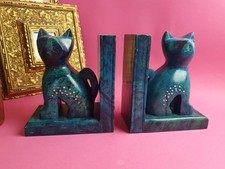 K27) Buchstützen Stein Grünblau Katzen Skulptur 4kg