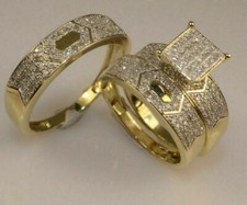 3Ct Künstlicher Diamant Hochzeit Ihn & Sie Trio Ring Set 14k Gelb Vergoldet