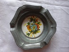 Zinn Aschenbecher  mit Keramik- Einsatz