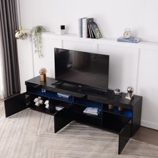 TV Schrank Lowboard mit LED-Leuchte Stehend 180cm Hochglanz Schwarz Weiß