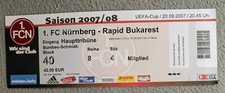 Eintrittskarte Uefa Pokal  1. FC Nürnberg gegen Rapid Bukarest 20.09.2007 