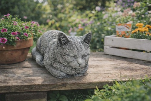 Steinfigur katze liegend - steinfigur,