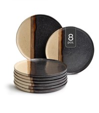 Brotteller 8er Set Teller Servierteller Keramik matt Schwarz Braun Ø 13 cm