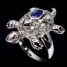 925 Sterlingsilber Ring Oval Kyanit 6x4mm Rhodolith Edelstein Turtle Schmuck Sz