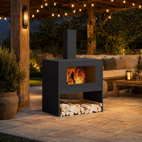 Terrassenkamin mit holzfach - terrassenkamin,