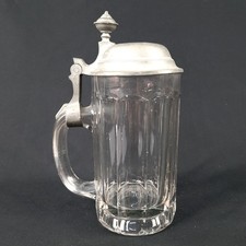 1 seltener alter Bierkrug um 1900/50 Glaskrug 0,4 Liter mit Zinndeckel