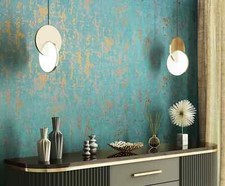 Vliestapete Used-Look Putzoptik Industrial Türkis Gold Metallic 35164 (5,23€/1qm