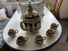 Steingut Bowle-Service, Burgen-Motiv, großer Bowletopf mit 5 Tassen, wie neu