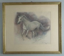 Pferd Vollblutschimmel - Iwan Hugentobler - Aquarell signiert gerahmt - 1936