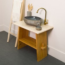 Marmor Waschtischplatte 80 cm Naturstein-Platte creme Unterschrank wohnfreuden