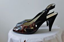HÖGL Pumps 39,5 Echt Lackleder Schuhe Schwarz  Fersenriemen Peep Toes Slingback