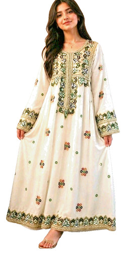 Embroidered white kaftan dress - embroidered,