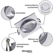 LED Einbaustrahler Alu schwenkbar Deckenstrahler Spot eckig Einbaurahmen Leuchte