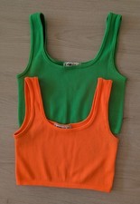 Set 2 Crop Tops  Bustiers Tank Top Grün Orange Fishbone XS New Yorker