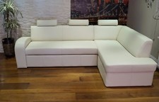 Weiße - Creme 100% Echtleder Ecksofa Echt Leder Sofa Couch mit Schlaffunktion