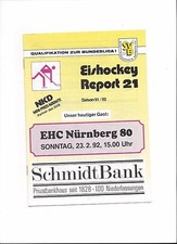 SV BAYREUTH - EHC 80 NÜRNBERG 23.02.1992, Play Off Eishockey Programm 91/92