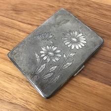 Zigarettenetui Alpacca Art Déco Blumen versilbert 20er 30er 40er Jahre antik alt