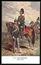 Künstler-AK K. K. Gendarmerie 1850 - 1852, Uniformen der österr. Polizei 