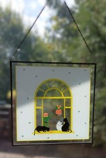 Katzen-Fenster-Bild, Sonnenfänger, Katzen, Fenster-Dekor, Glas, 20 x 20cm