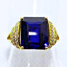 Oktagon Kashmir Saphir Ring 925 Silber 585 Gelbgold vergoldet 16,5 mm 52