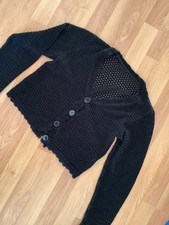 kurze Damen Strickweste mit Lochmuster Gr S schwarz
