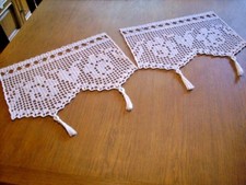 Häkelgardinen in weiß 2 x*wunderschöne Rosen** Handarbeit * gehäkelt je 39 x 24