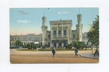 1916 Schlesien farbige Postkarte Breslau Hauptbahnhof Feldpost 1. WK gelaufen