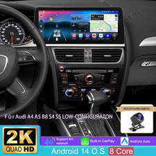 12.3" Android 14 Autoradio Navi Carplay 2K +Kam Für Audi A4 A5 B8 S4 S5 LOW-End