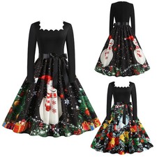 Xmas Partykleid Damen Retro Weihnachten Kostüm Petticoat Swingkleid Festkleid DE