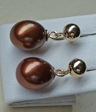 Süßwasser Zucht Perlen Ohrringe Ohrstecker Perle 585 Gold Tahiti Braun  ♦️ 8736