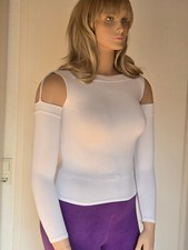 AMISU Damen Weiß Kurz Schulterfrei sexy Oberteil Bluse Langarm-Shirt Tops Gr.34