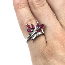 585 Weißgold Cocktail Ring 14kt Gold Damen Schmuck Diamanten roter Topas RW: 51