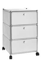 Rollcontainer, Metall Schubladen weiß Chrom im USM Haller Stil