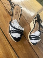 Damen K-Leder Sandalen, kleines Plateau und Keilabsatz Schwarz Gr. 39