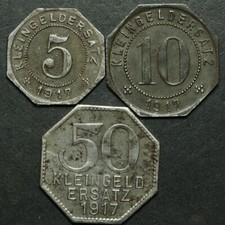NOTGELD: 5, 10 & 50 Pfennig 1917, Eisen. STADT TÜBINGEN / WÜRTTEMBERG.