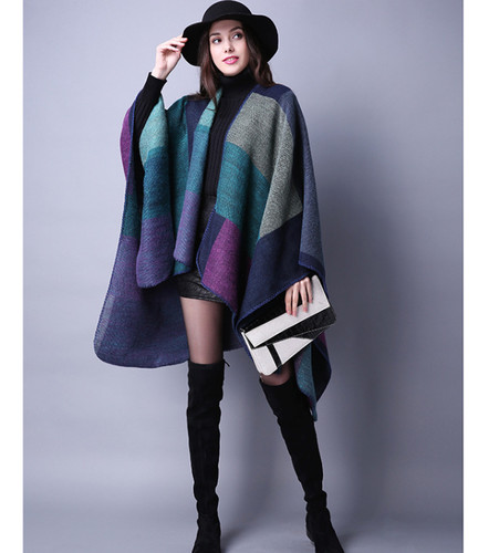 Poncho lila schwarz winter - poncho,