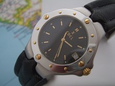 EBEL SPORTWAVE 36mm STAHL / GOLD - REF.: E6187631 - BOX + BOOKLET - FALTSCHLIEßE
