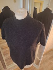 Pulli Pullover Strick kurzarm blau-schwarz meliert 38 MAIN STOR Merinowolle