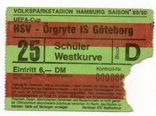 Ticket EG Hamburger SV - Örgryte IS Göteborg 1989/90