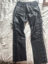 Echtes Leder Hose Vintage Echtleder Schnürung Seiten schwarz Motorrad Biker