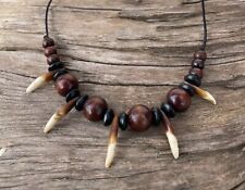 Wikinger Kette Wolfzahn  Holzperlen Frau Schmuck Freya Schamane Druide K38.21