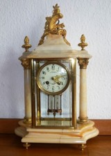 Kaminuhr, Portaluhr, Pendule, Kristallglas, Marmoruhr, antik, 19 Jh, revidiert