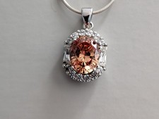 Diamonique 925 Sterling Silber Pfirsich Anhänger Halskette 45 cm Schlangenkette